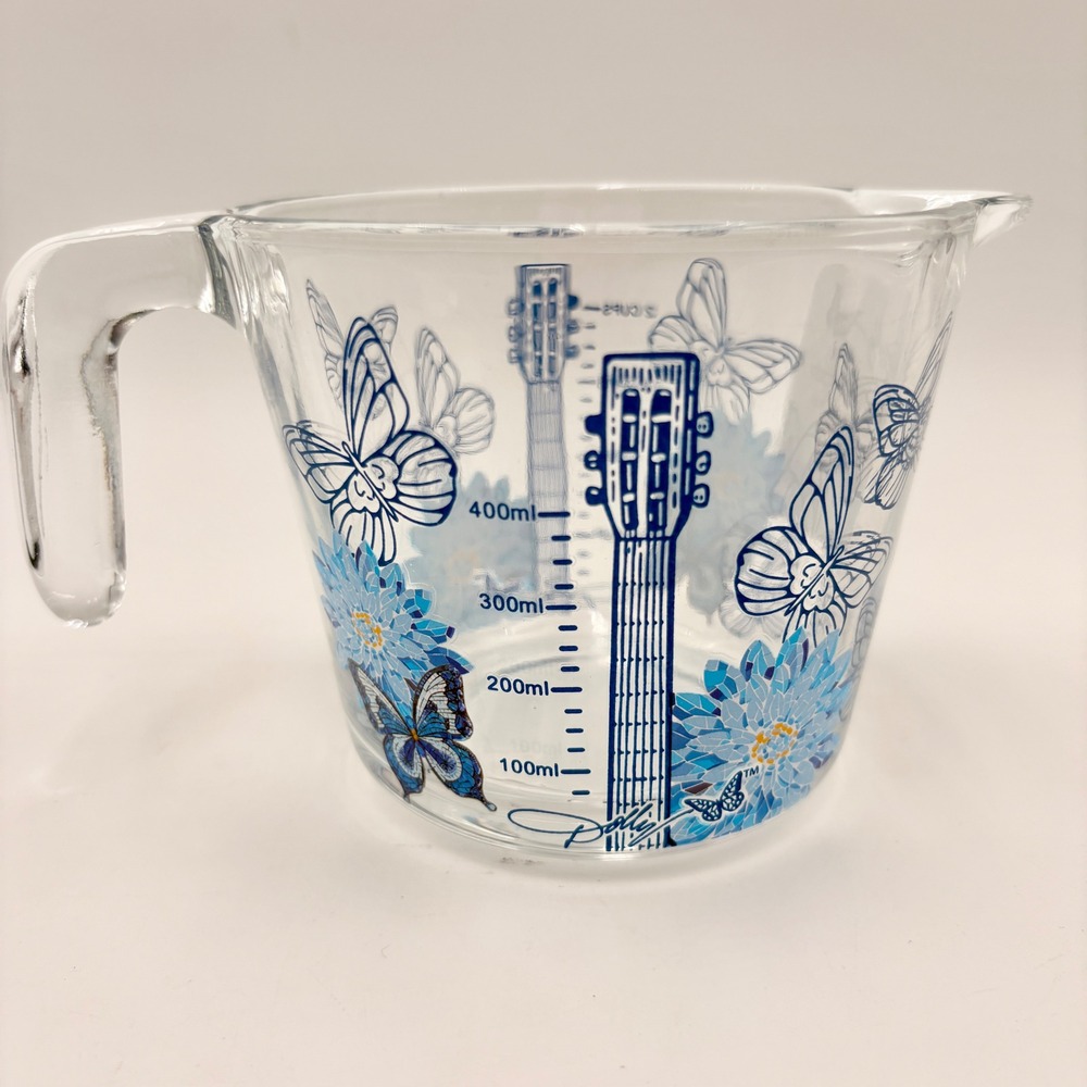 Dolly Parton Blue Butterfly Guitar Glass 2 Cup Measuring Cup Standard Metric